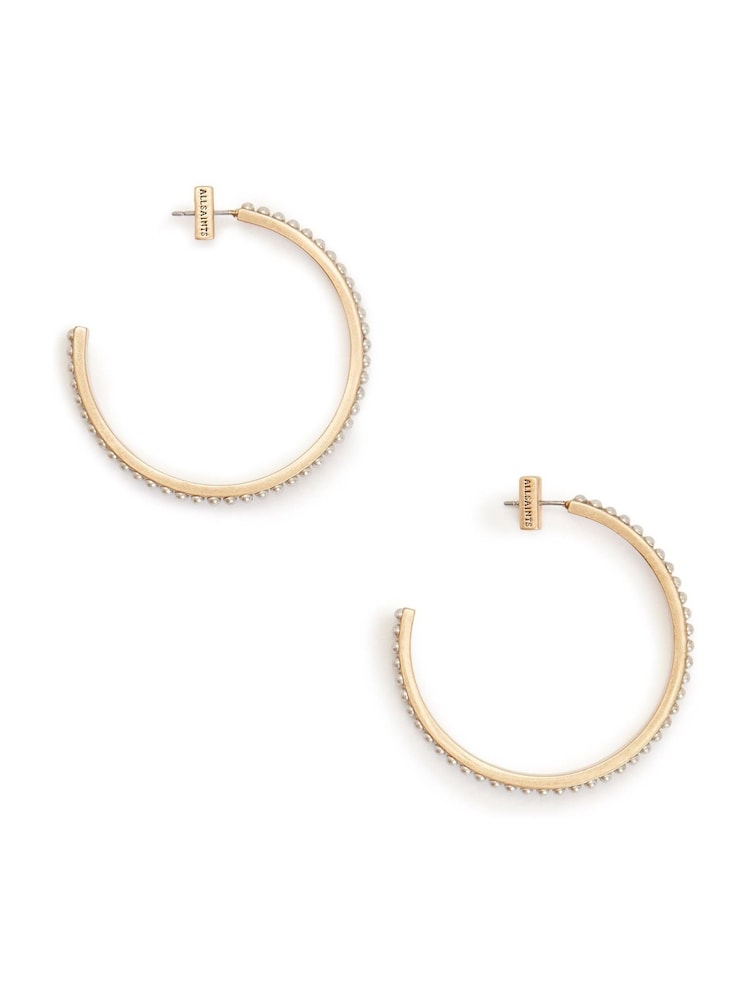 AllSaints Gold Stone Pearl Hoop Earrings - Image 2 of 3