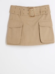 River Island Brown Girls A Line Cargo Pocket 100% Cotton Skirt - Image 1 of 3