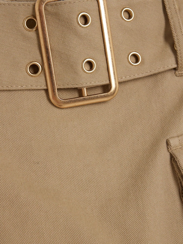 River Island Brown Girls A Line Cargo Pocket 100% Cotton Skirt - Image 2 of 3