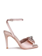 Linzi Nude Laine Satin Stiletto Peep Toe Heels With Front Bow Detail - Image 2 of 4