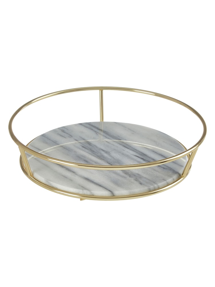 Interiors by Premier White Marble and Brass Finish Fruit Basket - Image 2 of 4