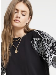 River Island Black 100% Cotton Cutwork Sleeve T-Shirt - Image 2 of 4