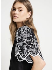 River Island Black 100% Cotton Cutwork Sleeve T-Shirt - Image 3 of 4