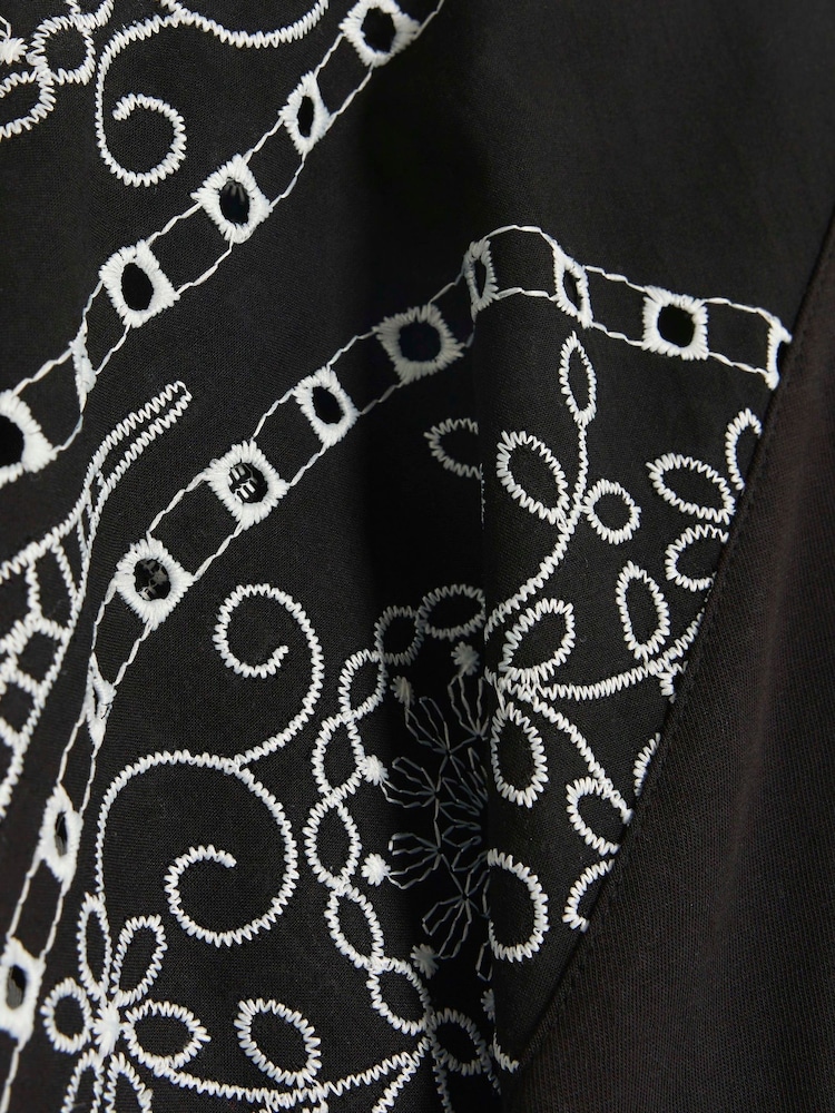 River Island Black 100% Cotton Cutwork Sleeve T-Shirt - Image 4 of 4