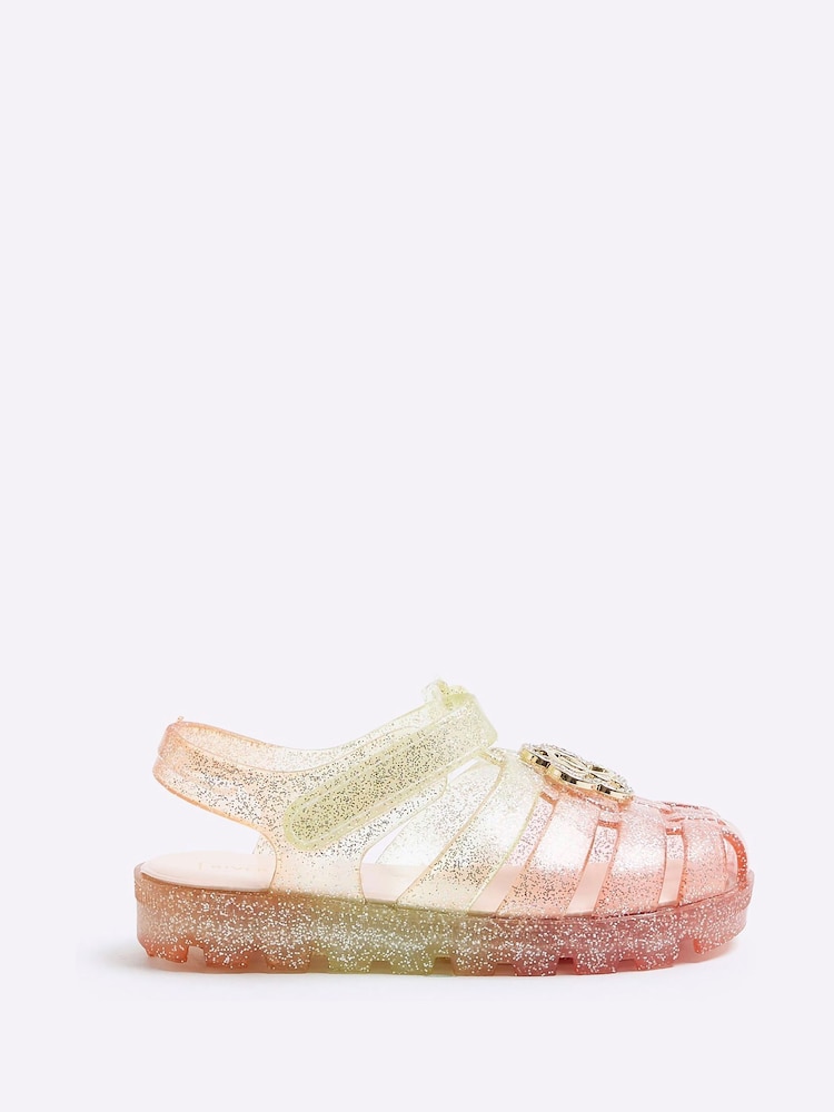 River Island Natural Girls Rainbow Flower Jelly Sandals - Image 1 of 3