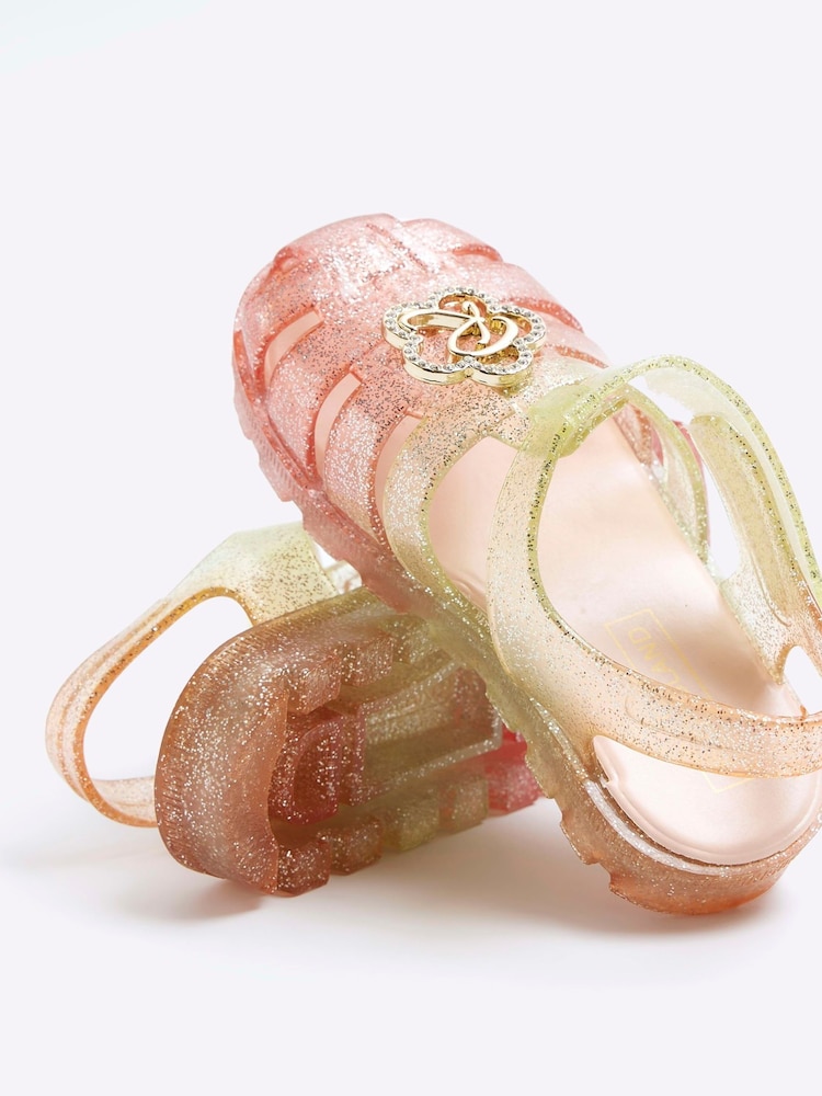 River Island Natural Girls Rainbow Flower Jelly Sandals - Image 3 of 3
