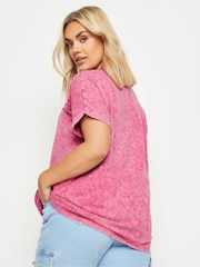 Roz - Tricou din bumbac cu decupaje și efect prespălat Yours Curve 100% - Imaginea 3 din 5
