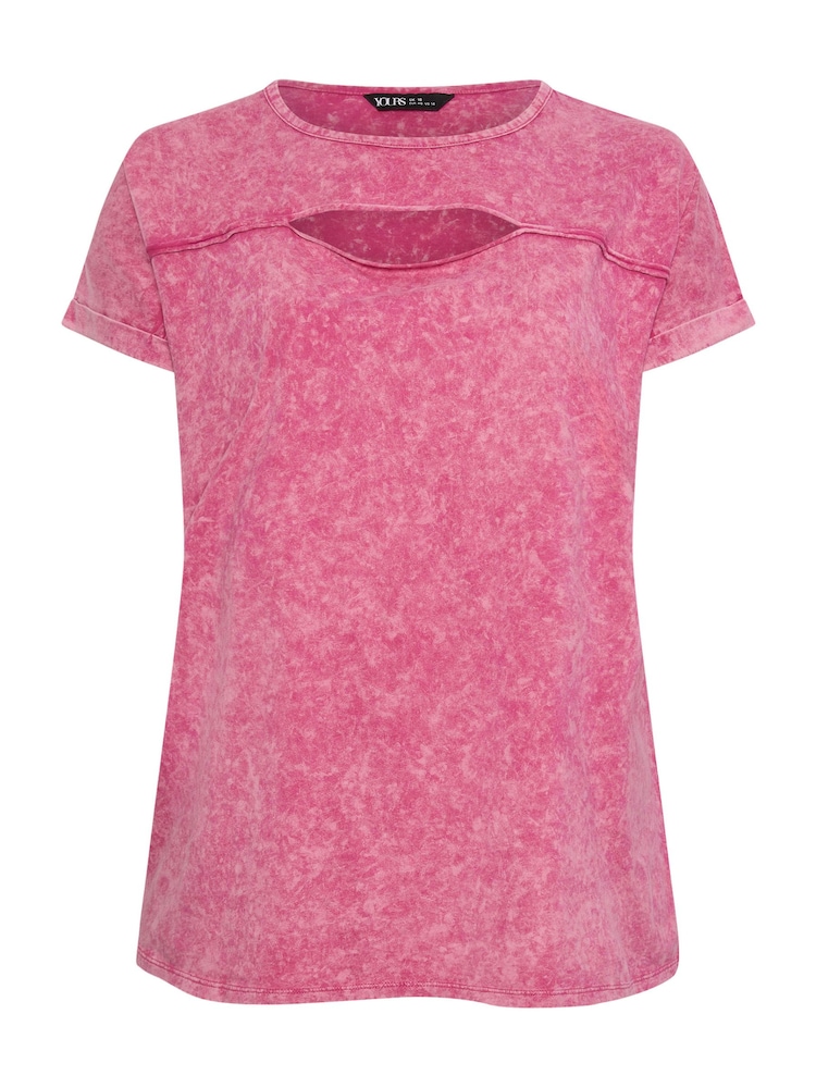 Roz - Tricou din bumbac cu decupaje și efect prespălat Yours Curve 100% - Imaginea 5 din 5