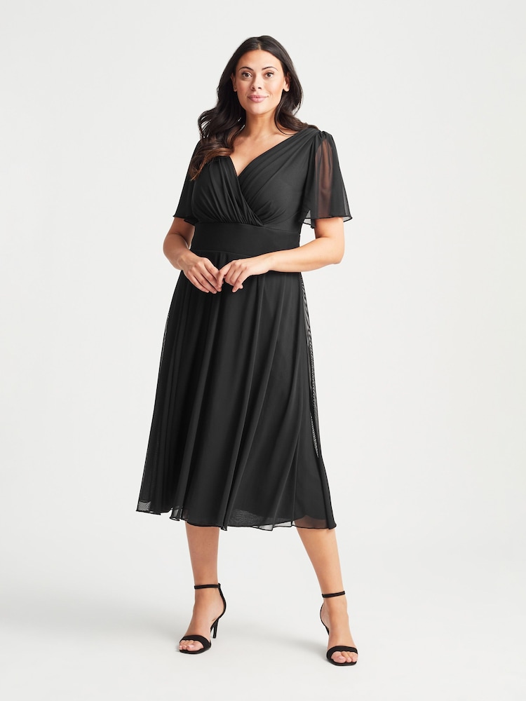 Scarlett & Jo Black Victoria Angel Sleeve Mesh Midi long Dress - Image 1 of 5