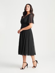 Scarlett & Jo Black Victoria Angel Sleeve Mesh Midi long Dress - Image 3 of 5
