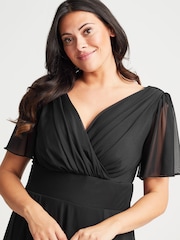 Scarlett & Jo Black Victoria Angel Sleeve Mesh Midi long Dress - Image 4 of 5