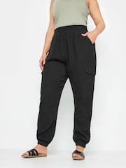 Yours Curve Black 100% Cotton Cheesecloth Cuffed Joggers - Image 1 of 5
