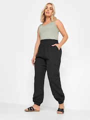 Yours Curve Black 100% Cotton Cheesecloth Cuffed Joggers - Image 2 of 5