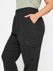 Yours Curve Black 100% Cotton Cheesecloth Cuffed Joggers - Image 4 of 5