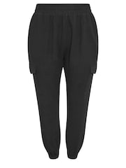 Yours Curve Black 100% Cotton Cheesecloth Cuffed Joggers - Image 5 of 5