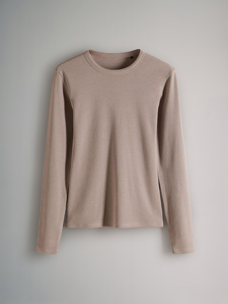 The Set Black/White/Taupe Brown 3 Pack Ribbed Long Sleeve T-Shirts - Image 13 of 15