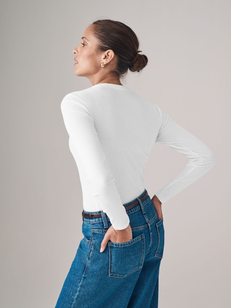 The Set Black/White/Taupe Brown 3 Pack Ribbed Long Sleeve T-Shirts - Image 5 of 15