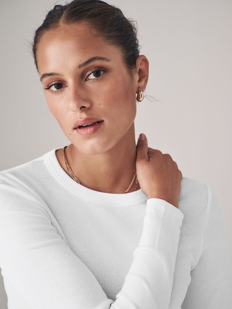 The Set Black/White/Taupe Brown 3 Pack Ribbed Long Sleeve T-Shirts - Image 7 of 15