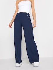 PixieGirl Petite Blue Button Detail Wide Leg Trousers - Image 2 of 4