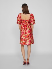 VILA Red Floral Baroque Puff Sleeve Mini Occasion Dress - Image 2 of 7