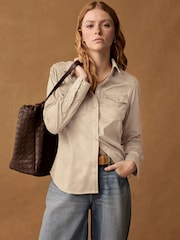 Ecru Cream Long Sleeve Faux Suede Shirt - Image 1 of 5