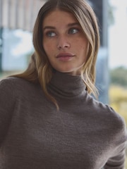 بني محايد - من Mole - 100% Merino Wool Premium High Roll Neck Knitted Jumper - صورة 4 من 7