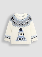 JoJo Maman Bébé Ecru Penguin Christmas Penguin Fair Isle Pattern Jumper - Image 1 of 3