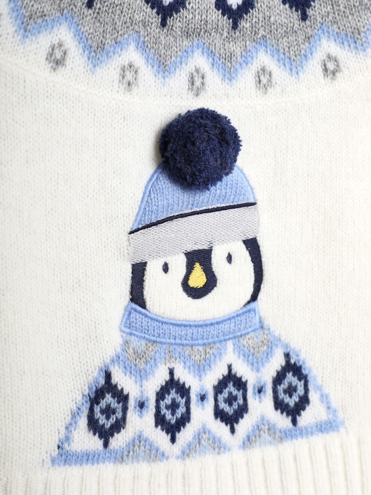 JoJo Maman Bébé Ecru Penguin Christmas Penguin Fair Isle Pattern Jumper - Image 3 of 3