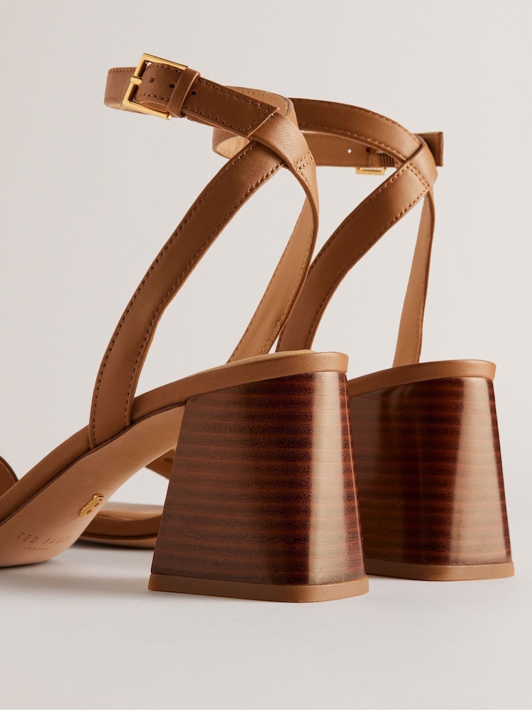 Ted Baker Brown Milliiy Mid Block Heel Sandals With Signature Coin - Image 2 of 5
