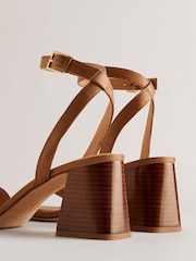 Ted Baker Brown Milliiy Mid Block Heel Sandals With Signature Coin - Image 4 of 5