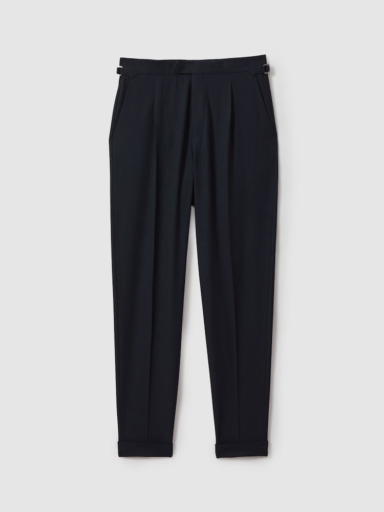 Reiss Navy Bridge Tapered Trousers with Turn-Ups - Image 2 of 5