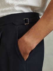 Reiss Navy Bridge Tapered Trousers with Turn-Ups - Image 3 of 5