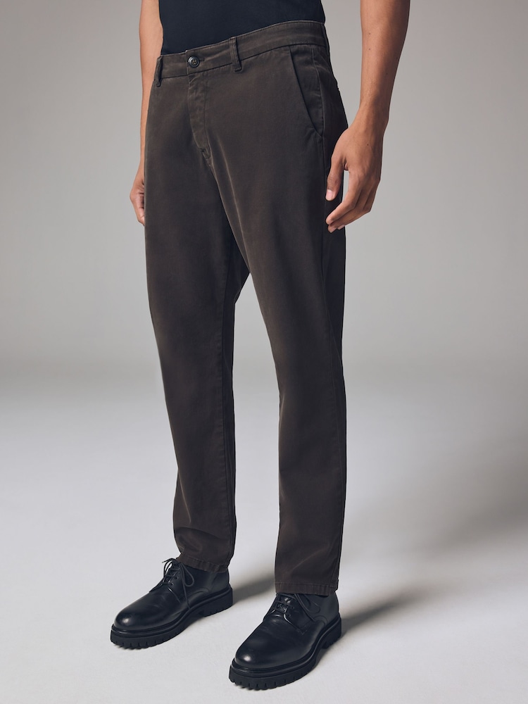 Dark Brown Slim Fit Premium Soft Touch Chino Trousers - Image 1 of 11