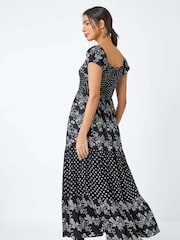 Roman Black Abstract Tie Detail Tiered Maxi Dress - Image 3 of 5