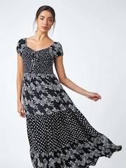 Roman Black Abstract Tie Detail Tiered Maxi Dress - Image 4 of 5