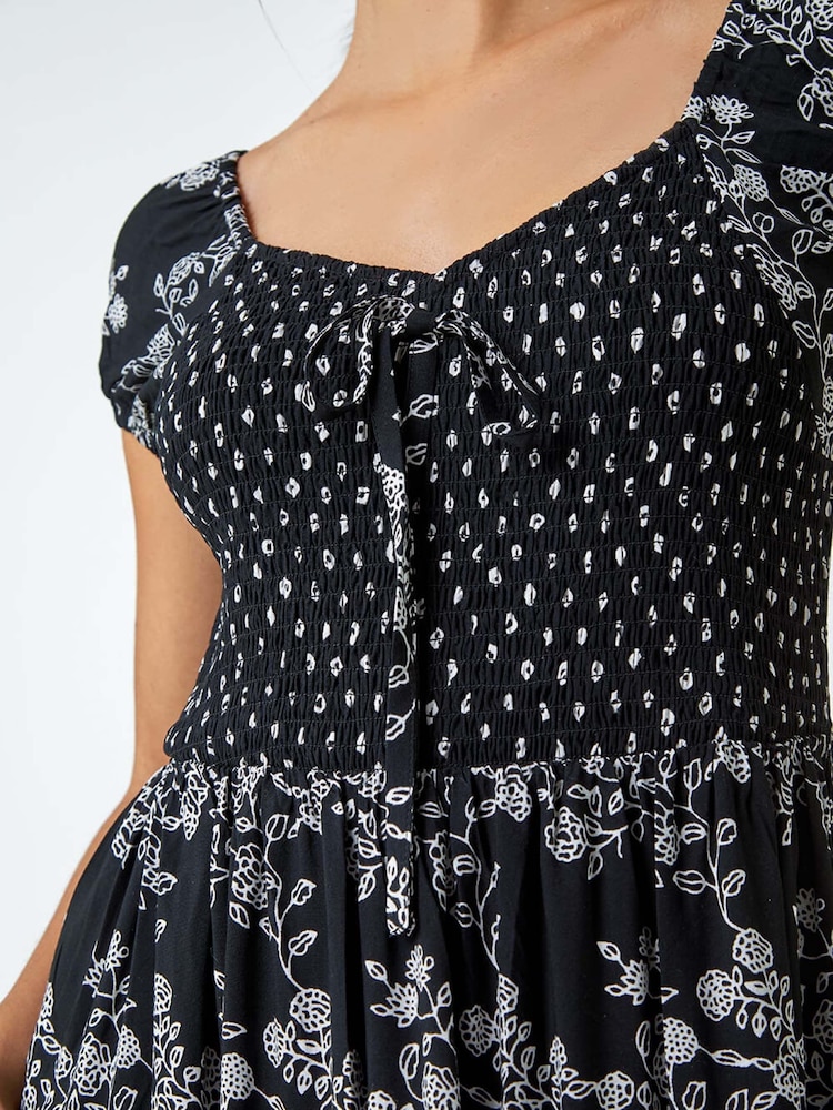 Roman Black Abstract Tie Detail Tiered Maxi Dress - Image 5 of 5