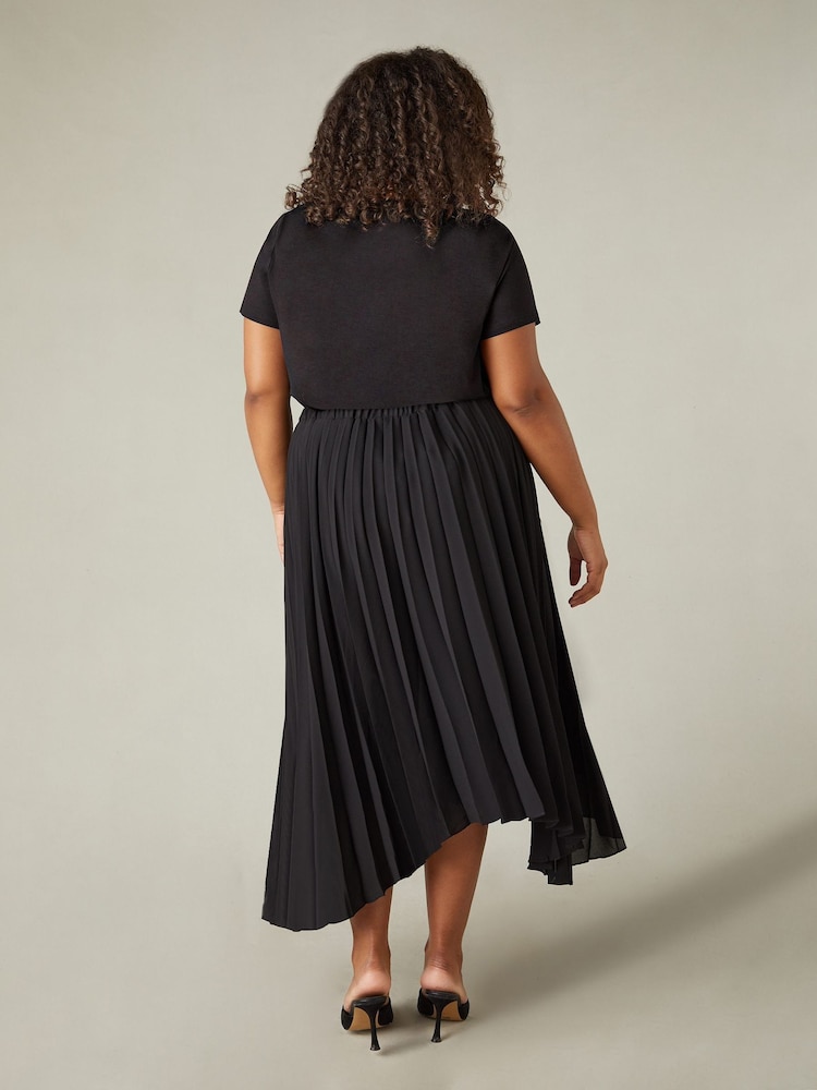 Live Unlimited Black Curve Pleated Hanky Hem Midi Skirt - Image 2 of 5