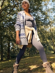 Blue Chambray Fairisle Pattern Stripe Zip Through Longline Knitted Cardigan - Image 2 of 8
