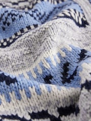 Blue Chambray Fairisle Pattern Stripe Zip Through Longline Knitted Cardigan - Image 8 of 8