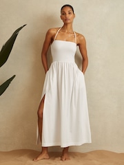 Reiss White Yara Removable Strap Jersey Beach Dress - Image 1 of 5