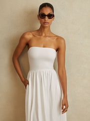Reiss White Yara Removable Strap Jersey Beach Dress - Image 3 of 5