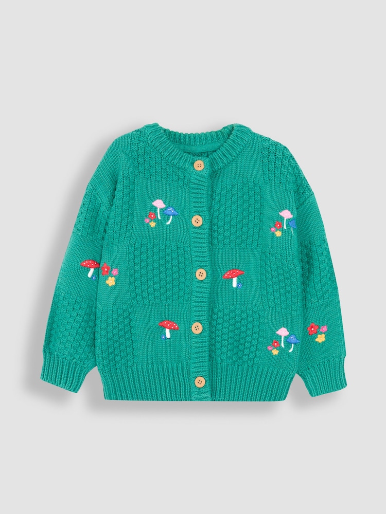 JoJo Maman Bébé Green Embroidered Cosy Cable Cardigan - Image 1 of 3