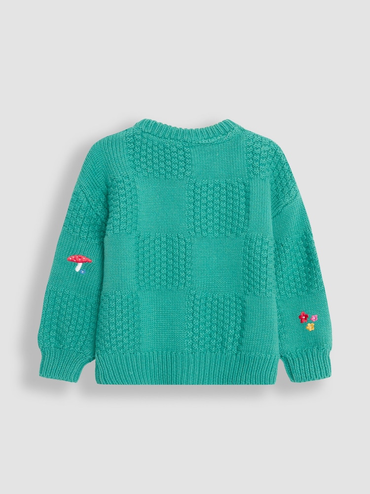 JoJo Maman Bébé Green Embroidered Cosy Cable Cardigan - Image 2 of 3