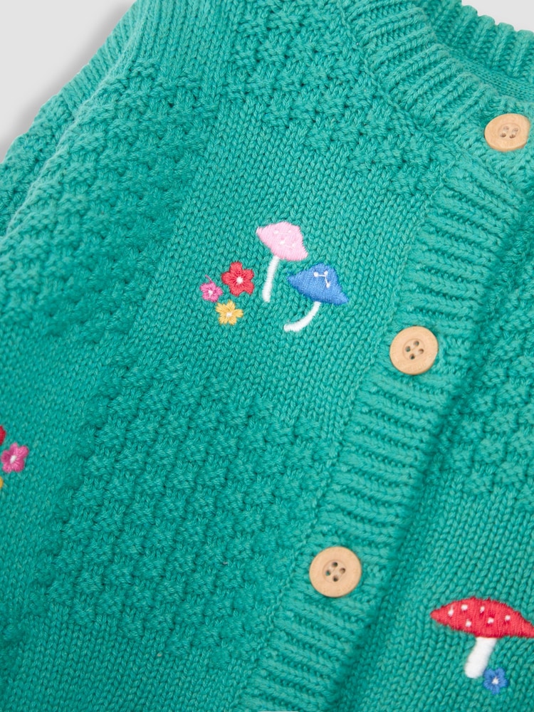 JoJo Maman Bébé Green Embroidered Cosy Cable Cardigan - Image 3 of 3