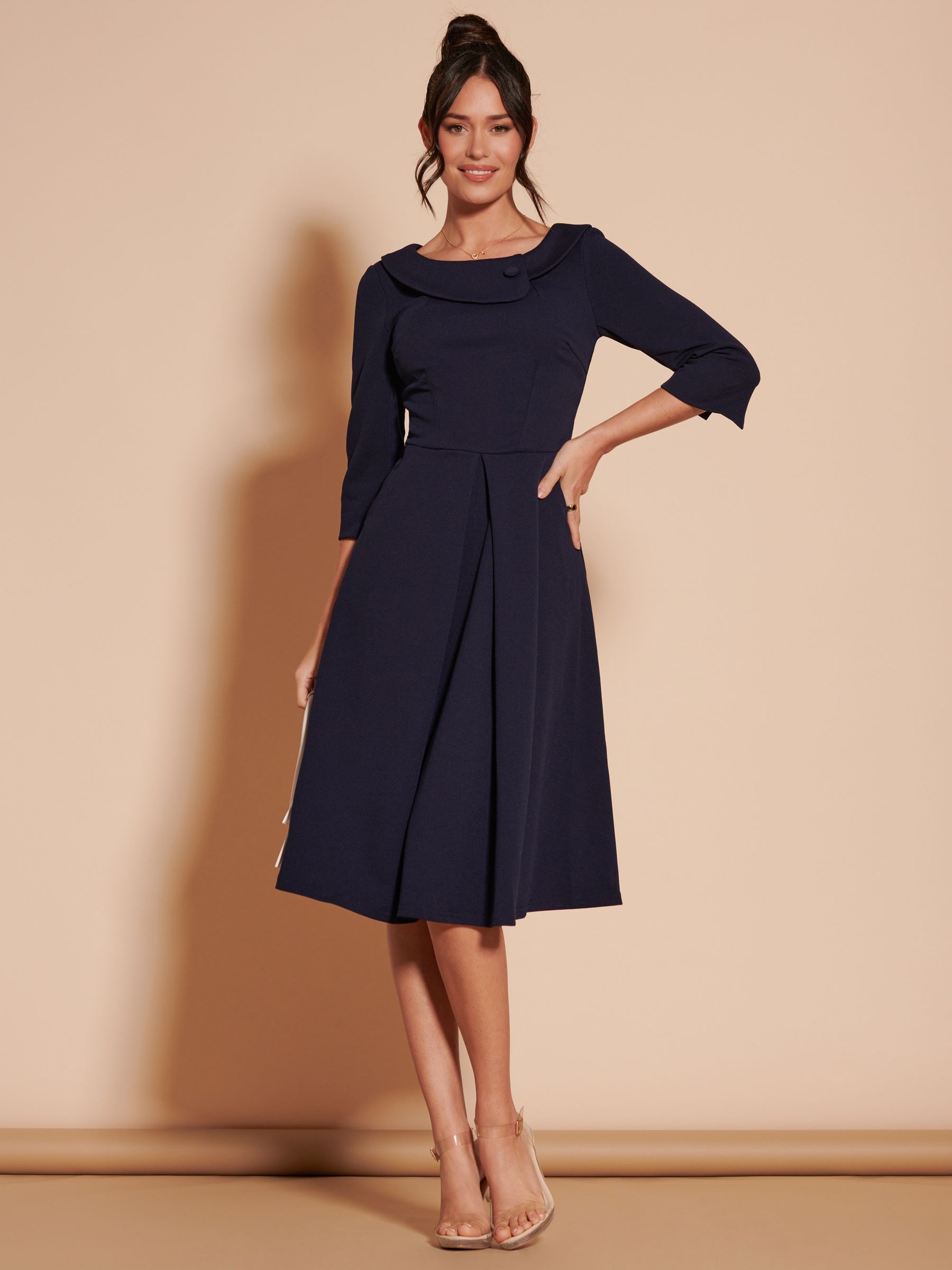 Buy Jolie Moi Navy Blue 3/4 Sleeve Fold Neck Midi Dress from Next USA