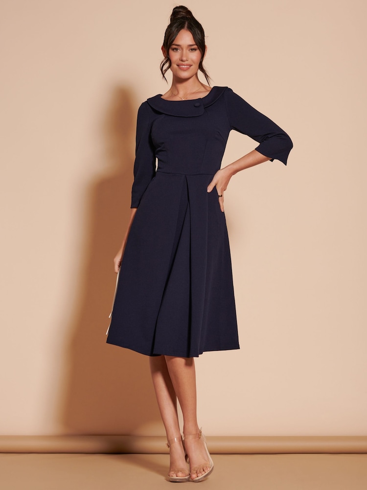 Buy Jolie Moi Navy Blue 3/4 Sleeve Fold Neck Midi Dress from Next USA