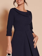 Jolie Moi Navy Blue 3/4 Sleeve Fold Neck Midi Dress - Image 6 of 6