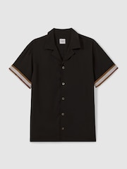 Reiss Black Valbonne Reiss | Ché Cuff Detail Cuban Collar Shirt - Image 2 of 5