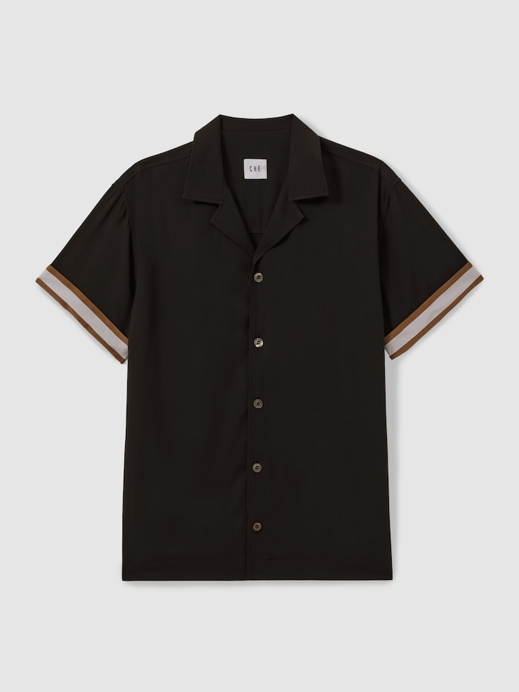 Reiss Black Valbonne Reiss | Ché Cuff Detail Cuban Collar Shirt - Image 2 of 5