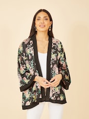 Mela Black Floral Satin Kimono - Image 1 of 4